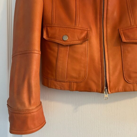 Danier Burnt Tangerine Leather Jacket with Zip-Out Lining – Size P (Fits XS–S) - Picture 3 of 8